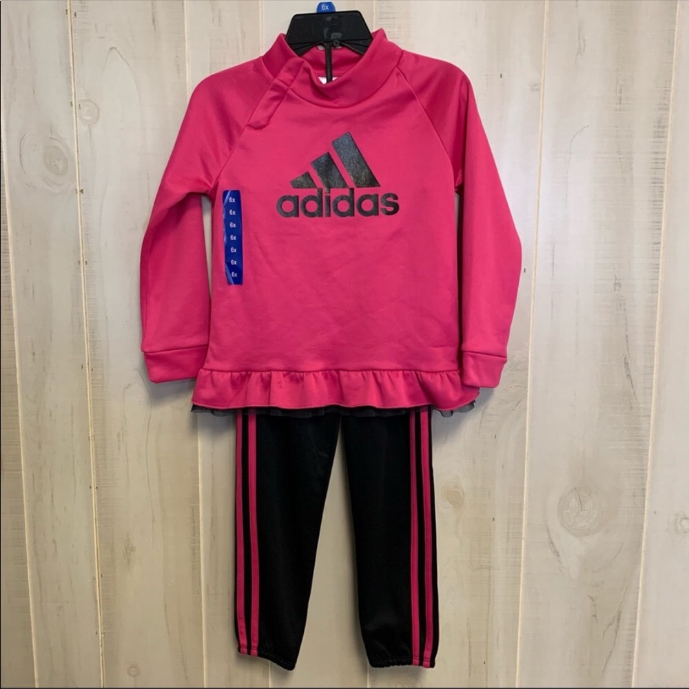 Adidas Size 6X Pink Fleece 2-Piece Running Suit